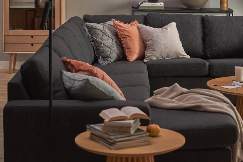 Crazy 7-seters Vendbar U-formet XX-Large Hjørnesofa med Divan i Stoff - Mørk grå / Antrasitt - Møbler - Sofaer - Hjørnesofa - Hjørnesofa med divan