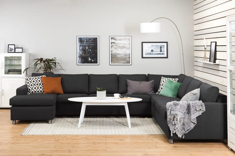 Crazy 7-seters Vendbar U-formet XX-Large Hjørnesofa med Divan i Stoff - Mørk grå / Antrasitt - Møbler - Sofaer - Hjørnesofa - Hjørnesofa med divan