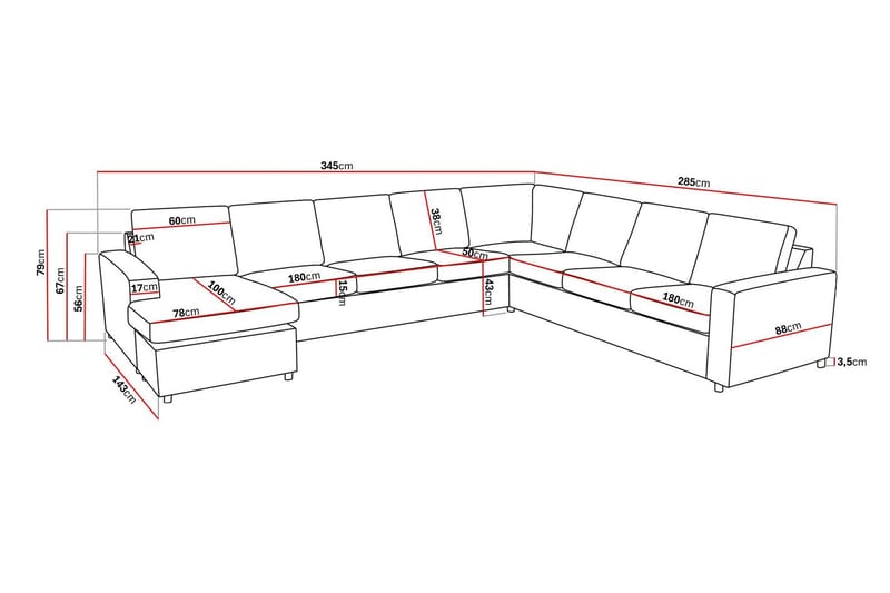 Crazy 7-seters Vendbar U-formet XX-Large Hjørnesofa med Divan i Stoff - Mørk grå / Antrasitt - Møbler - Sofaer - Hjørnesofa - Hjørnesofa med divan