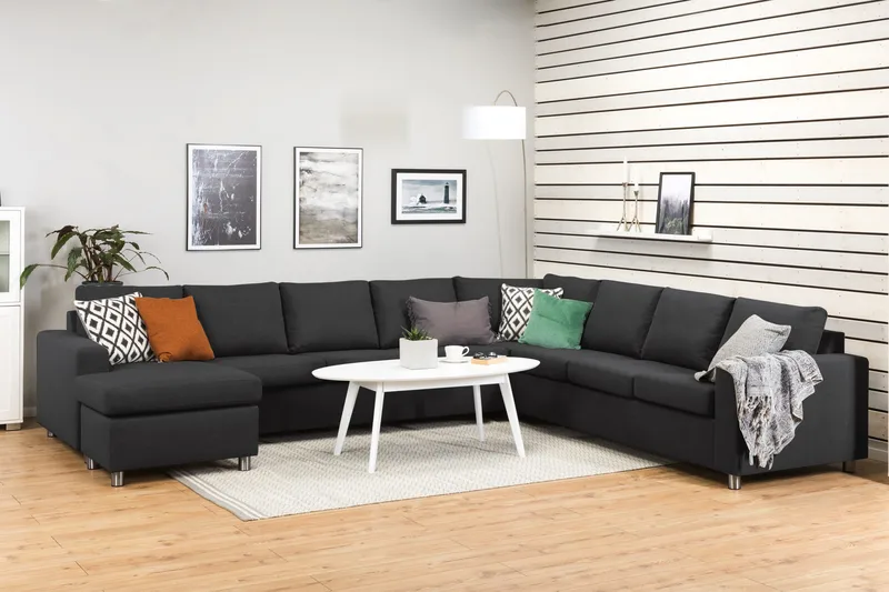 Crazy 7-seters Vendbar U-formet XX-Large Hjørnesofa med Divan i Stoff - Mørk grå / Antrasitt - Møbler - Sofaer - Hjørnesofa - Hjørnesofa med divan