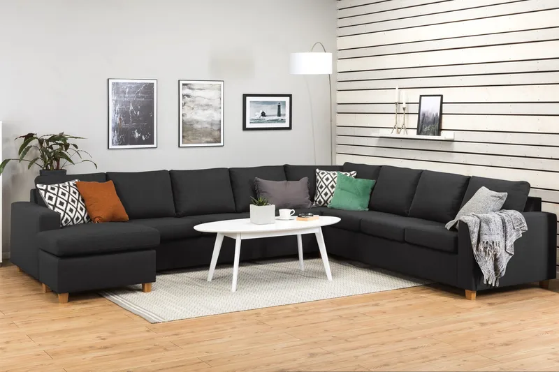 Crazy 7-seters Vendbar U-formet XX-Large Hjørnesofa med Divan i Stoff - Mørk grå / Antrasitt - Møbler - Sofaer - Hjørnesofa - Hjørnesofa med divan
