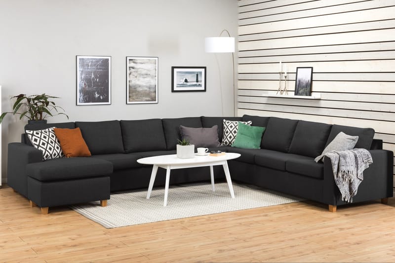 Crazy 7-seters Vendbar U-formet XX-Large Hjørnesofa med Divan i Stoff - Mørk grå / Antrasitt - Møbler - Sofaer - Hjørnesofa - Hjørnesofa med divan