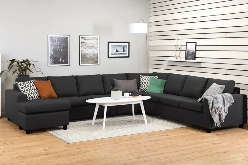 Crazy 7-seters Vendbar U-formet XX-Large Hjørnesofa med Divan i Stoff - Mørk grå / Antrasitt - Møbler - Sofaer - Hjørnesofa - Hjørnesofa med divan