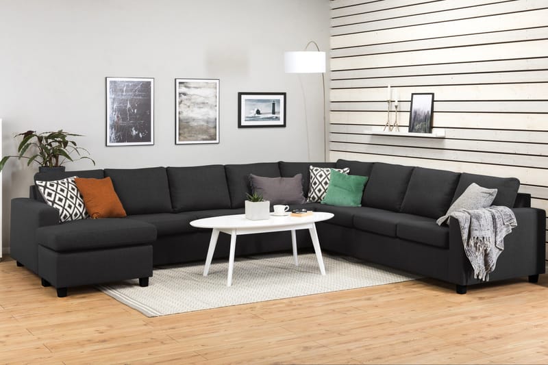 Crazy 7-seters Vendbar U-formet XX-Large Hjørnesofa med Divan i Stoff - Mørk grå / Antrasitt - Møbler - Sofaer - Hjørnesofa - Hjørnesofa med divan