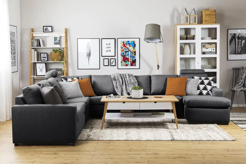 Crazy 7-seters Vendbar U-formet XX-Large Hjørnesofa med Divan i Stoff - Mørk grå - Møbler - Sofaer - Hjørnesofa - Hjørnesofa med divan