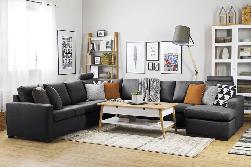 Crazy 7-seters Vendbar U-formet XX-Large Hjørnesofa med Divan i Stoff - Mørk grå - Møbler - Sofaer - Hjørnesofa - Hjørnesofa med divan