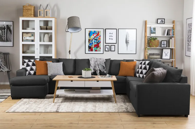 Crazy 7-seters Venstrevendt U-formet XX-Large Hjørnesofa med Divan i Stoff - Antrasitt - Møbler - Sofaer - Hjørnesofa - Hjørnesofa med divan