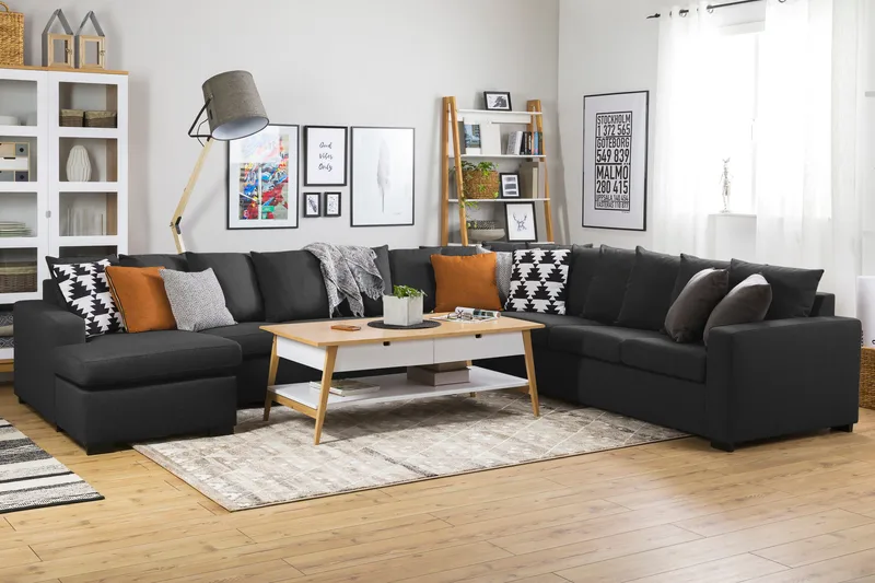 Crazy 7-seters Venstrevendt U-formet XX-Large Hjørnesofa med Divan i Stoff - Antrasitt - Møbler - Sofaer - Hjørnesofa - Hjørnesofa med divan