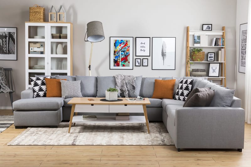 Crazy 7-seters Venstrevendt U-formet XX-Large Hjørnesofa med Divan i Stoff - Grå - Møbler - Sofaer - Hjørnesofa - Hjørnesofa med divan