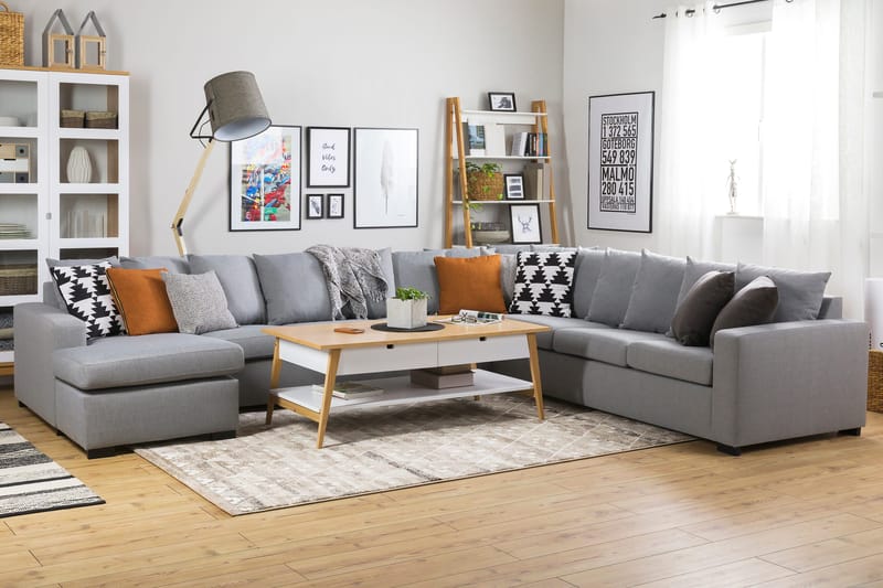 Crazy 7-seters Venstrevendt U-formet XX-Large Hjørnesofa med Divan i Stoff - Grå - Møbler - Sofaer - Hjørnesofa - Hjørnesofa med divan
