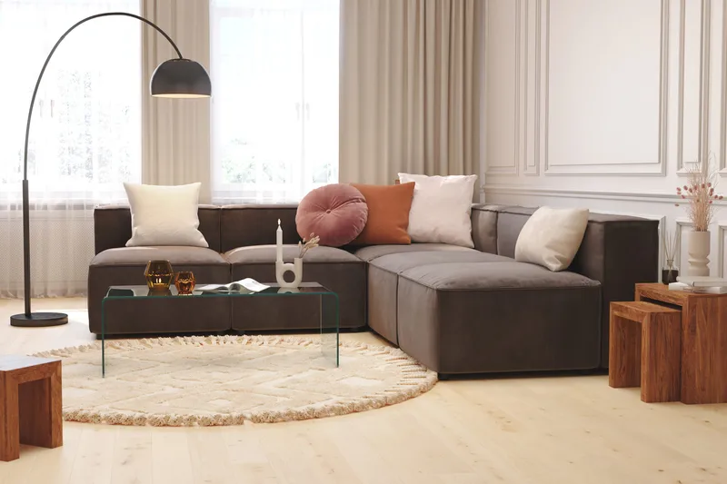 Cubo 5-seters L-formet Dyp Modulhjørnesofa i Fløyel - Mørk grå - Møbler - Sofaer - Hjørnesofa