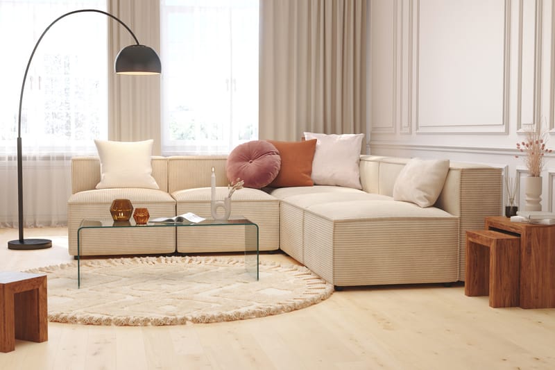 Cubo 5-seters L-formet Dyp Modulhjørnesofa i Manchester - Beige - Møbler - Sofaer - Hjørnesofa