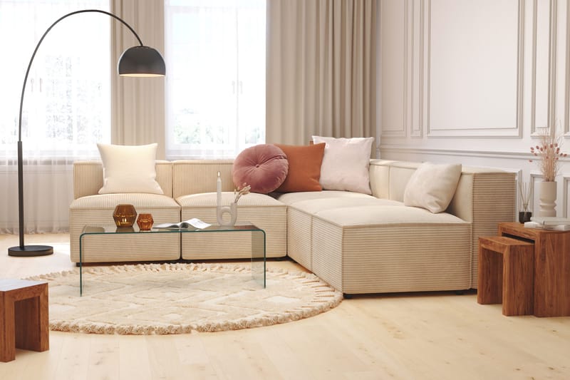 Cubo 5-seters L-formet Dyp Modulhjørnesofa i Manchester - Beige - Møbler - Sofaer - Hjørnesofa