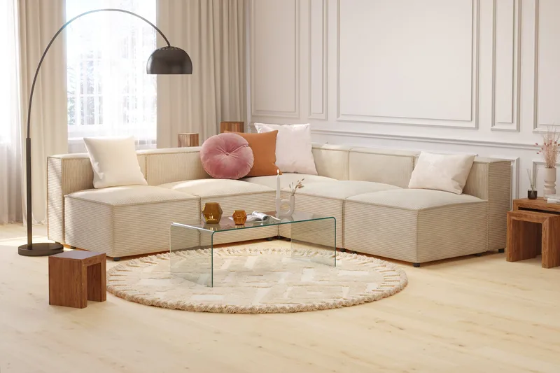 Cubo 5-seters L-formet Dyp Modulhjørnesofa i Manchester - Beige - Møbler - Sofaer - Hjørnesofa