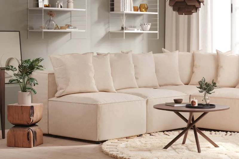 Cubo 5-seters L-formet Dyp Modulhjørnesofa i Stoff - Beige - Møbler - Sofaer - Hjørnesofa