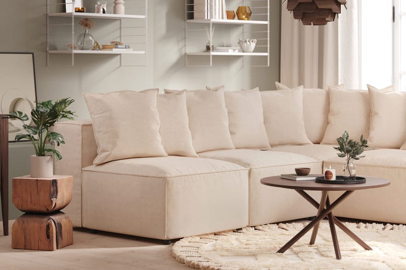 Cubo 5-seters L-formet Dyp Modulhjørnesofa i Stoff - Beige - Møbler - Sofaer - Hjørnesofa