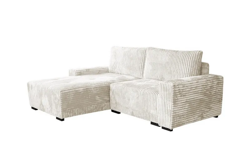 Denegal 3-seter Venstrevendt Sofa med Sjeselong 237 cm med Oppbevaring i Fløyel, Kremhvit