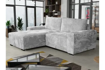 Denegal 3-seter Venstrevendt Sovesofa 130x190 cm med Oppbevaring i Fløyel - Grå - Møbler - Sofaer - Sovesofaer - Sovesofa divan