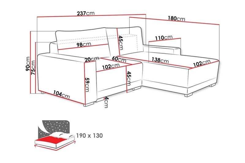 Denegal 3-seters Hjørnesofa - Møbler - Sofaer - Hjørnesofa