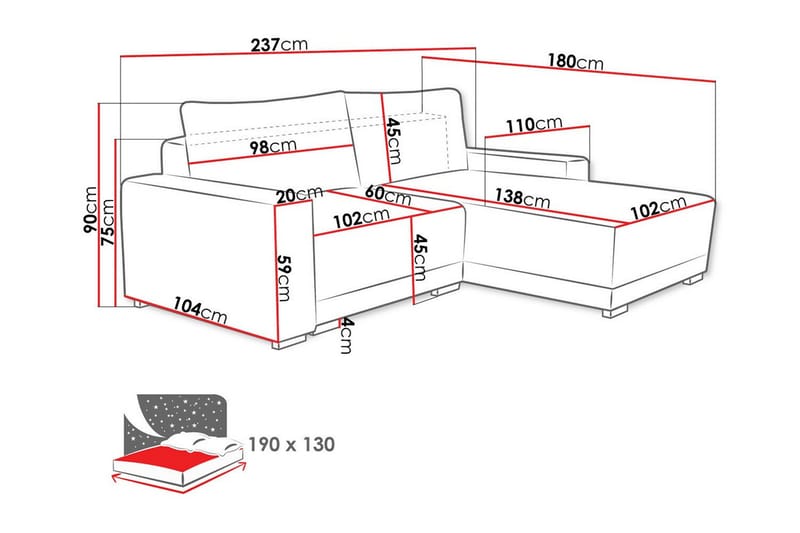 Denegal 3-seters Hjørnesofa - Møbler - Sofaer - Hjørnesofa