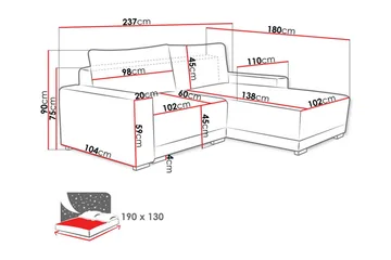 Denegal 3-seters Hjørnesofa - Møbler - Sofaer - Sofa med sjeselong - 3 seters sofa med divan