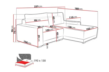 Denegal 3-seters Hjørnesofa - Møbler - Sofaer - Sofa med sjeselong - 3 seters sofa med divan