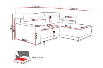 Denegal 3-seters Hjørnesofa - Møbler - Sofaer - Sofa med sjeselong - 3 seters sofa med divan