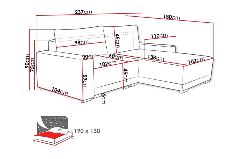 Denegal 3-seters Hjørnesofa - Møbler - Sofaer - Sovesofaer - Sovesofa divan