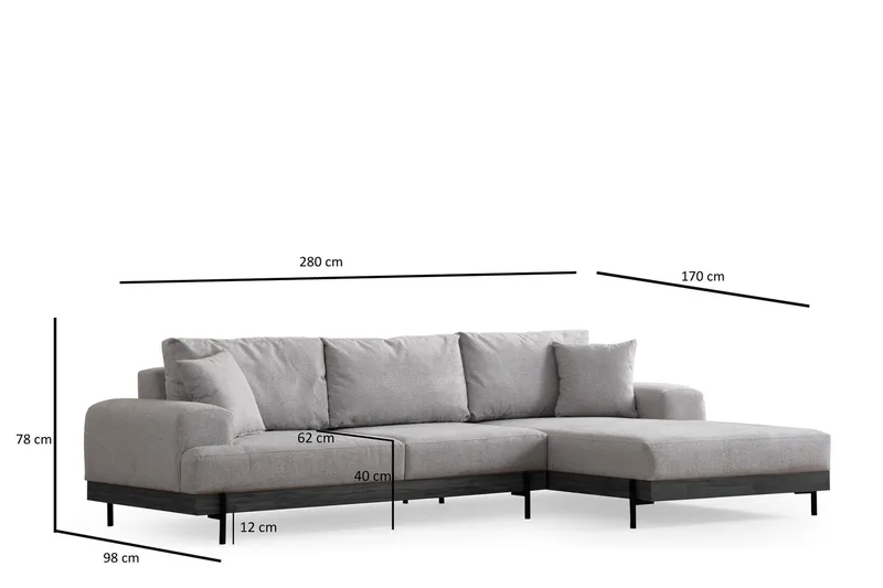 Eti Hjørnesofa 3-seter - Grå - Møbler - Sofaer - Sofa med sjeselong - 4 seters sofa med divan
