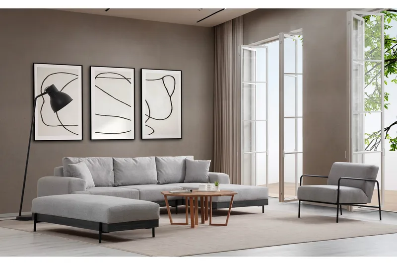 Eti Hjørnesofa 3-seter - Grå - Møbler - Sofaer - Sofa med sjeselong - 4 seters sofa med divan