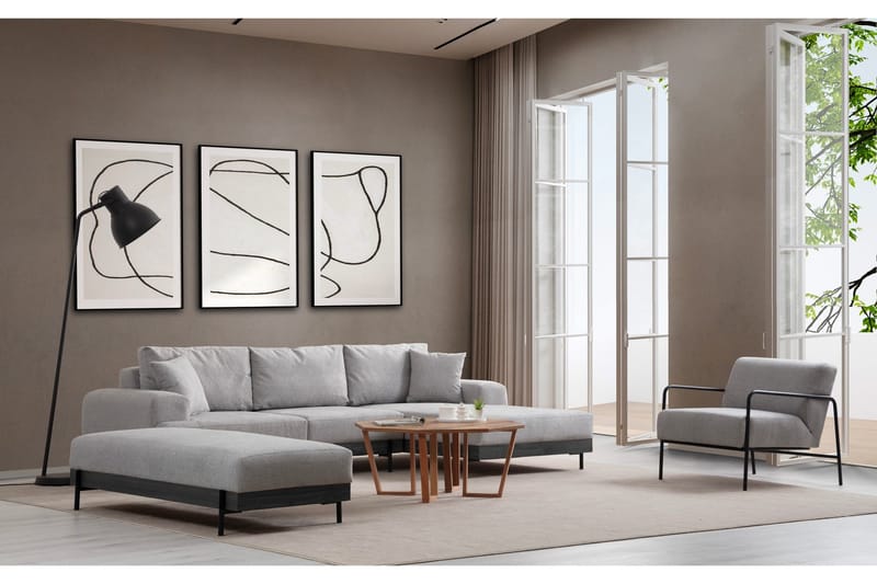 Eti Hjørnesofa 3-seter - Grå - Møbler - Sofaer - Sofa med sjeselong - 4 seters sofa med divan