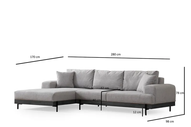 Eti Hjørnesofa 3-seter - Grå - Møbler - Sofaer - Sofa med sjeselong - 4 seters sofa med divan