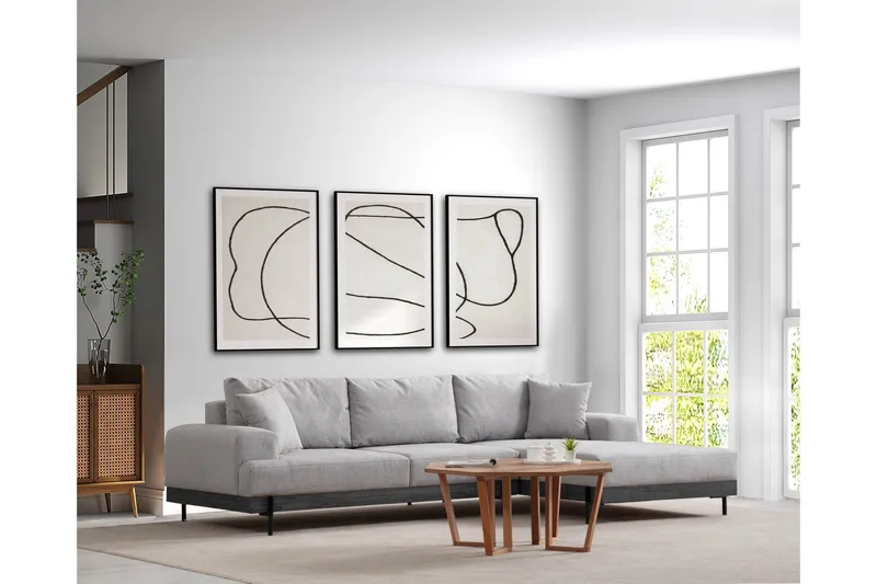 Eti Hjørnesofa 3-seter - Grå - Møbler - Sofaer - Sofa med sjeselong - 4 seters sofa med divan