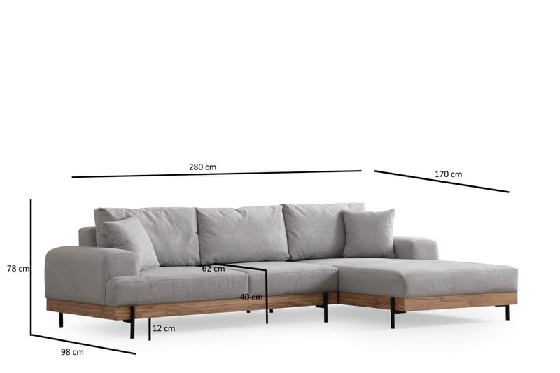 Eti Hjørnesofa 3-seter - Grå - Møbler - Sofaer - Hjørnesofa
