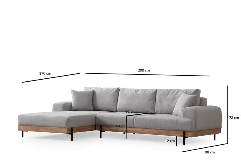 Eti Hjørnesofa 3-seter - Grå - Hjørnesofa