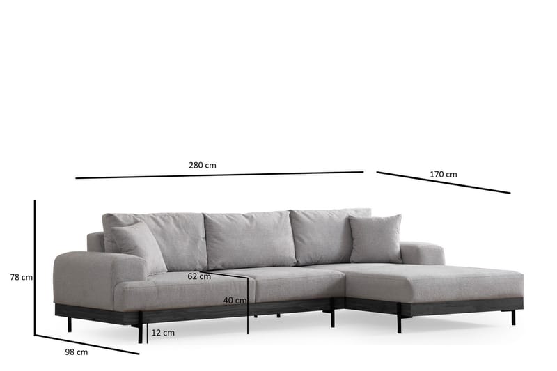 Eti Hjørnesofa 3-seter - Grå - Hjørnesofa