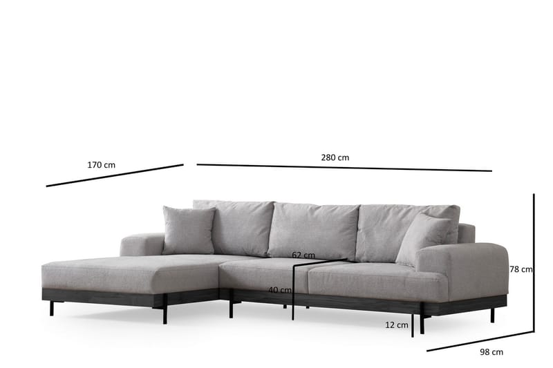 Eti Hjørnesofa 3-seter - Grå - Hjørnesofa