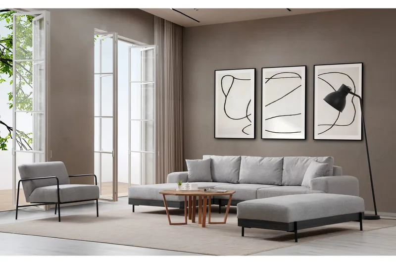 Eti Hjørnesofa 3-seter - Grå - Møbler - Sofaer - Sofa med sjeselong - 4 seters sofa med divan