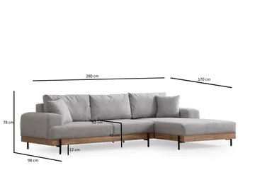 Eti Hjørnesofa 3-seter - Grå - Møbler - Sofaer - Sofa med sjeselong - 4 seters sofa med divan