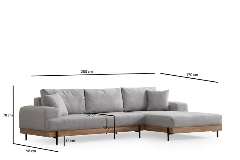 Eti Hjørnesofa 3-seter - Grå - Møbler - Sofaer - Hjørnesofa