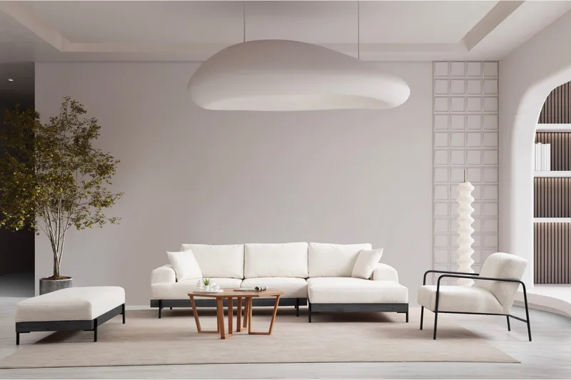 Eti Hjørnesofa 3-seter - Hvit - Møbler - Sofaer - Sofa med sjeselong - 4 seters sofa med divan