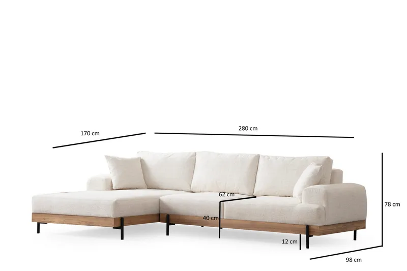Eti Hjørnesofa 3-seter - Hvit - Møbler - Sofaer - Sofa med sjeselong - 4 seters sofa med divan
