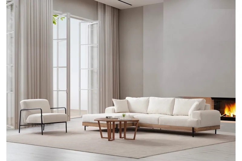 Eti Hjørnesofa 3-seter - Hvit - Møbler - Sofaer - Sofa med sjeselong - 4 seters sofa med divan