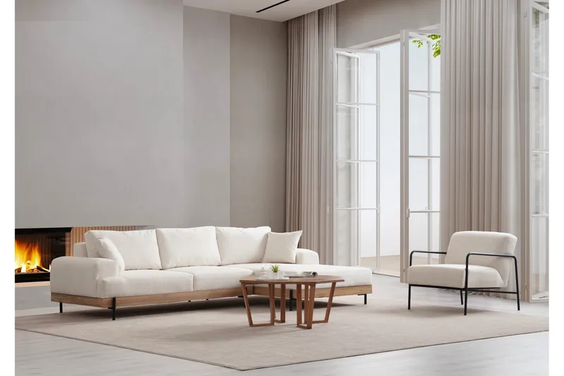 Eti Hjørnesofa 3-seter - Hvit - Møbler - Sofaer - Sofa med sjeselong - 4 seters sofa med divan