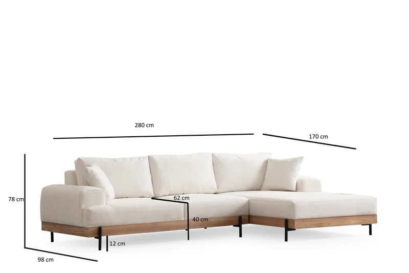 Eti Hjørnesofa 3-seter - Hvit - Møbler - Sofaer - Sofa med sjeselong - 4 seters sofa med divan