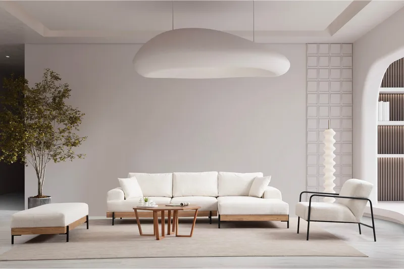 Eti Hjørnesofa 3-seter - Hvit - Møbler - Sofaer - Sofa med sjeselong - 4 seters sofa med divan