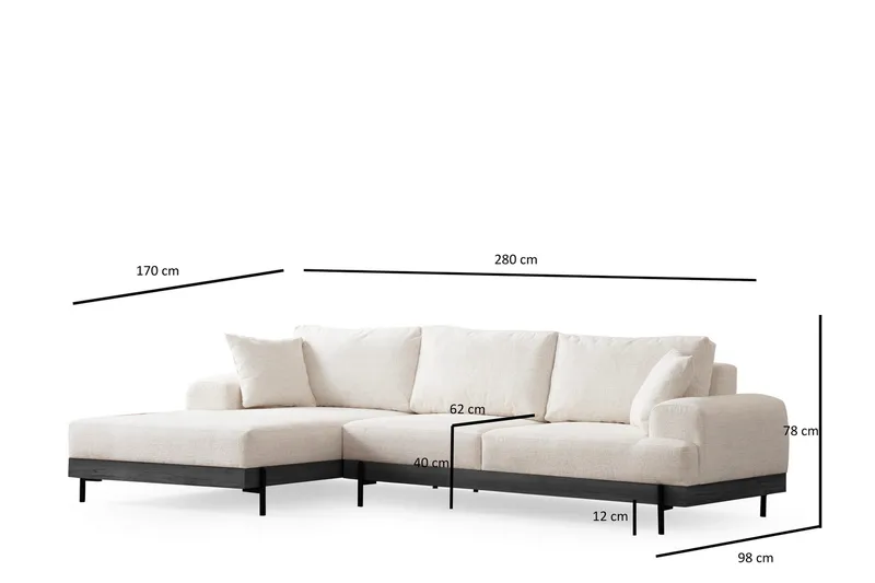Eti Hjørnesofa 3-seter - Hvit - Møbler - Sofaer - Sofa med sjeselong - 4 seters sofa med divan