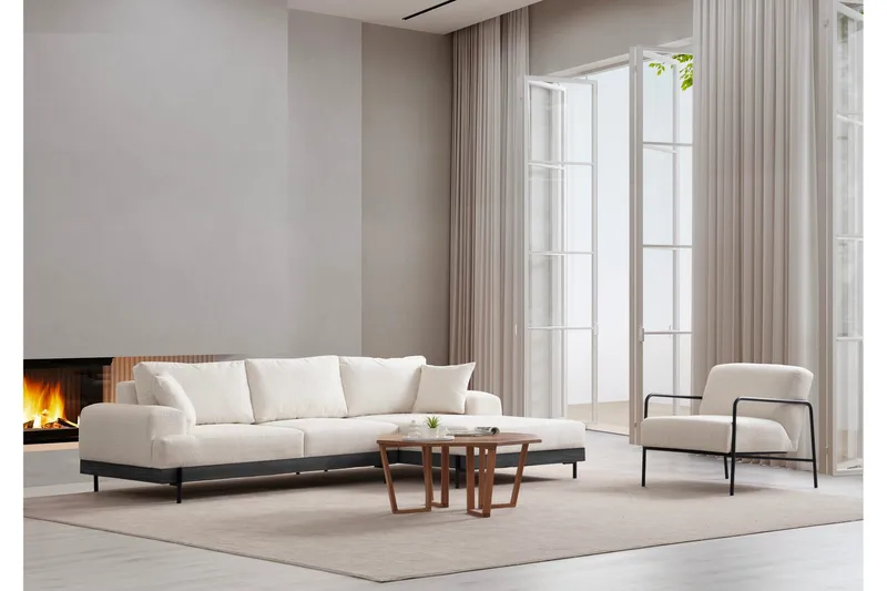 Eti Hjørnesofa 3-seter - Hvit - Møbler - Sofaer - Sofa med sjeselong - 4 seters sofa med divan