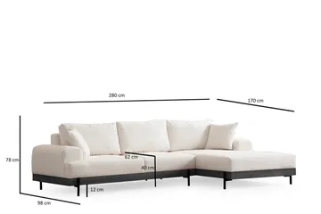 Eti Hjørnesofa 3-seter - Hvit - Møbler - Sofaer - Sofa med sjeselong - 4 seters sofa med divan