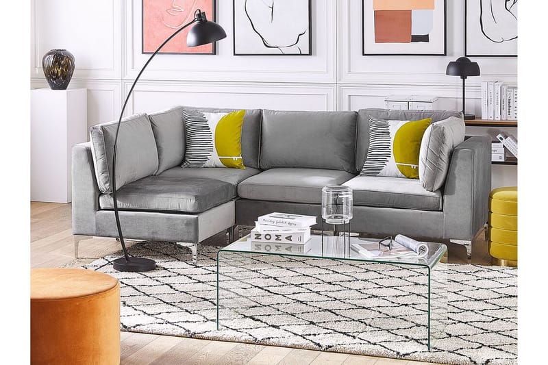 Evja 4-seters Hj�ørnesofa Høyre - Fløyel/Grå - Møbler - Sofaer - Hjørnesofa